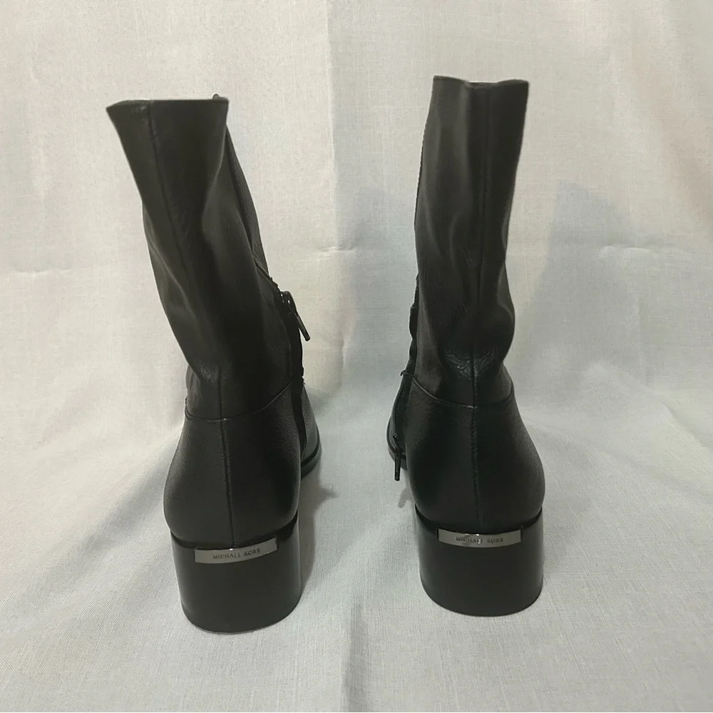 Michael Kors black leather low ankle boots booties block heel - Picture 4 of 6